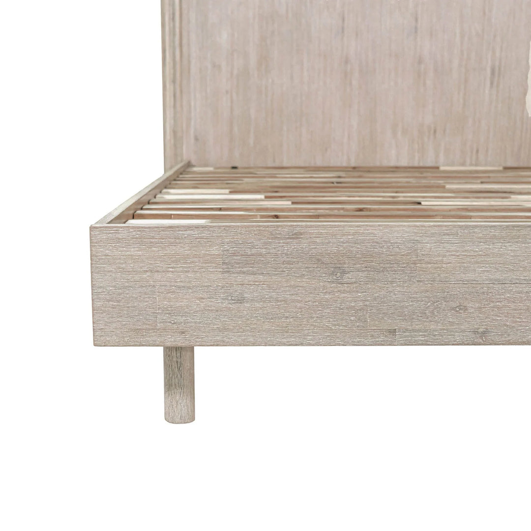 Oasis Single Bed Frame in Natural White Washed side view - single acacia bed frame by LH Imports - Whats New Furniture Portland OR