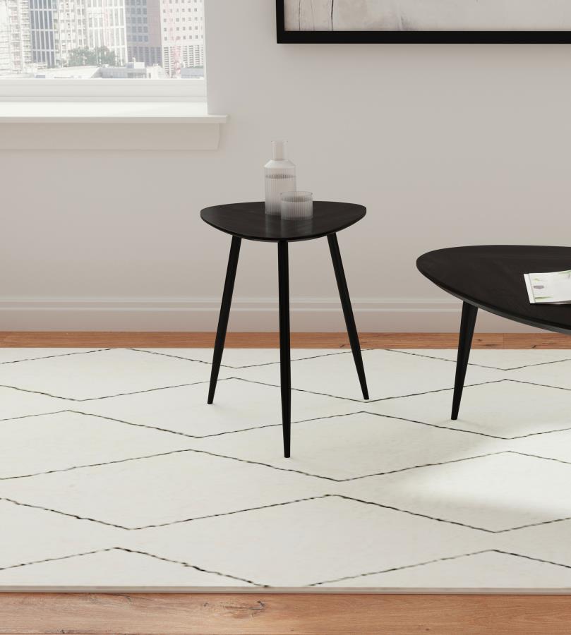 Odessa Triangular Solid Wood End Table in Black room setting - triangular wood end table by Coaster - Whats New Furniture Portland OR