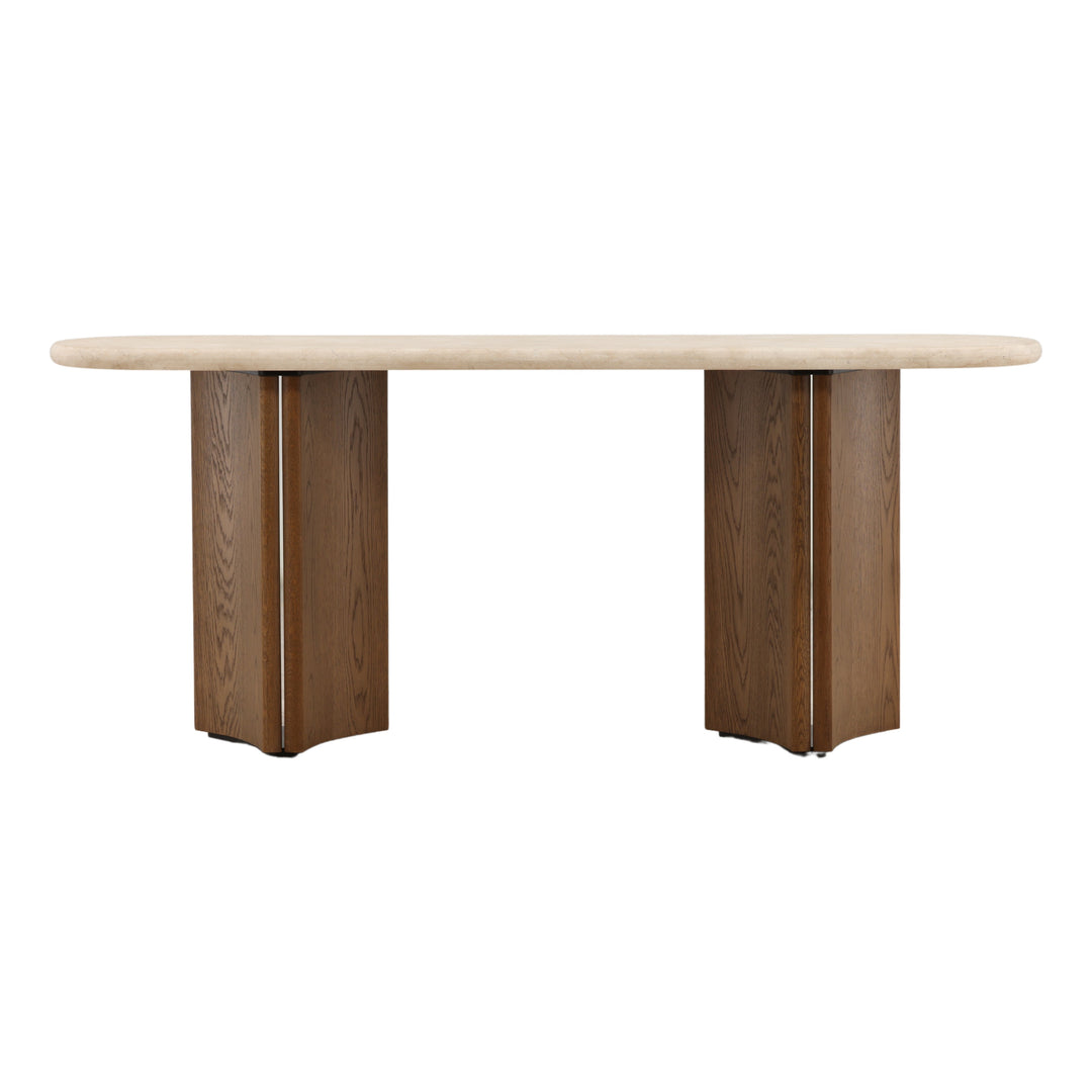 Oja Console Table - Brown Oak &amp; Cream Marble front elevation - Console Tables by Dovetail - Whats New Furniture Portland OR