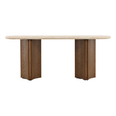 Oja Console Table - Brown Oak &amp; Cream Marble front elevation - Console Tables by Dovetail - Whats New Furniture Portland OR