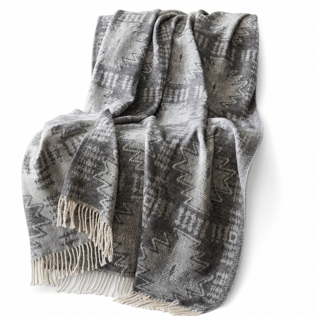 Alberta Cotton Blend Throw in Grey Aztec front view - throw blanket by Olliix - Whats New Furniture Portland OR