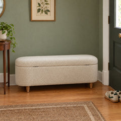 Bailey Storage Bench in Cream in a styled Portland entryway - Whats New Furniture Portland OR