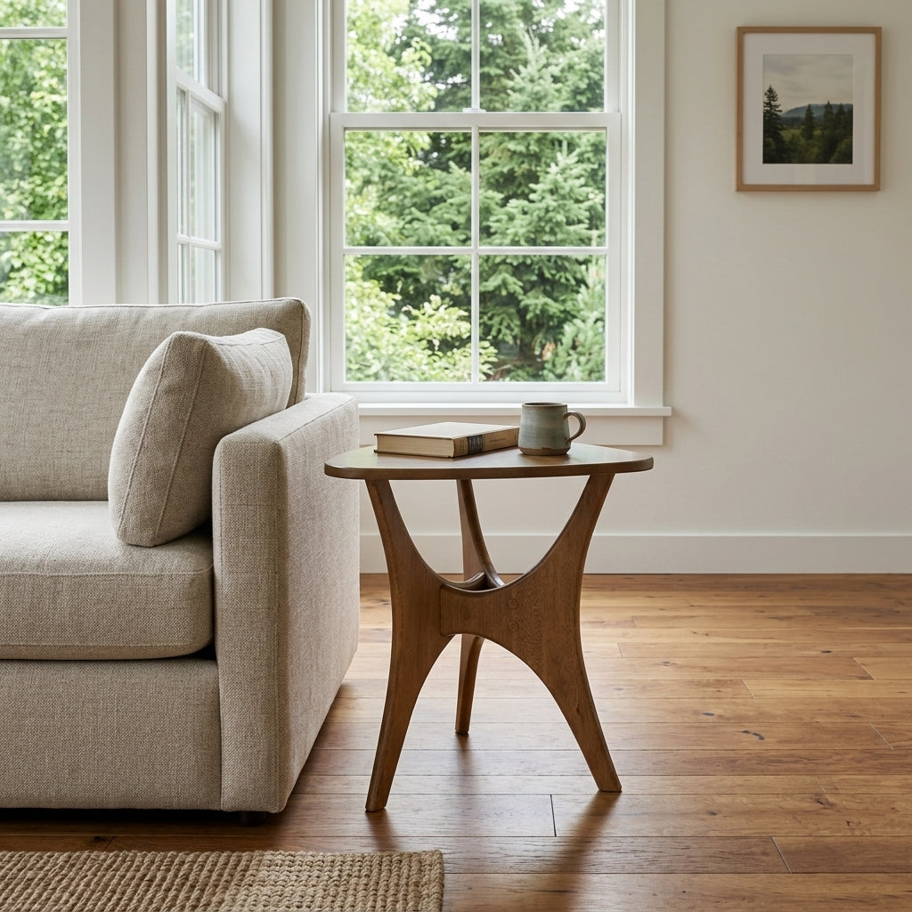 Blaze End Table in light brown side angle - industrial end table by Olliix - Whats New Furniture Portland OR