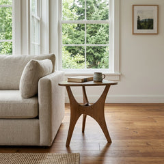 Blaze End Table in light brown side angle - industrial end table by Olliix - Whats New Furniture Portland OR
