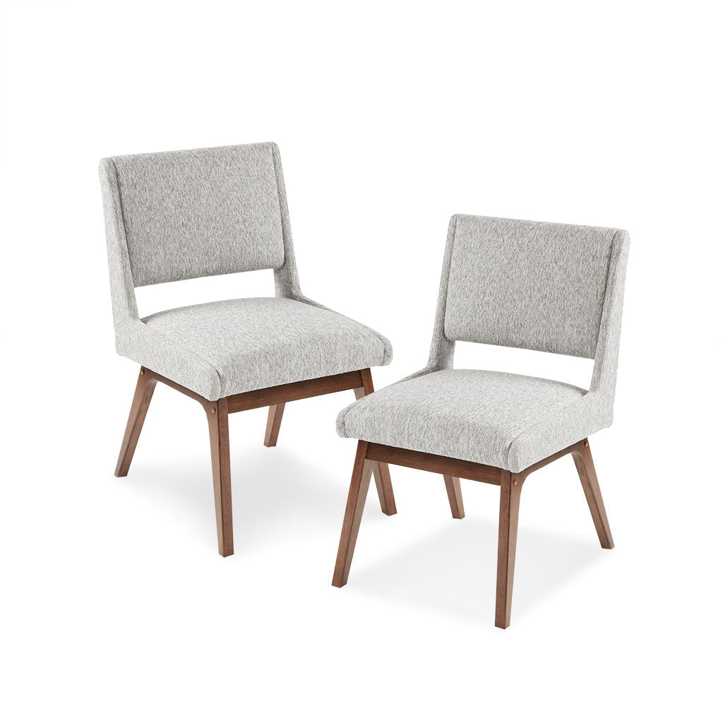 Boomerang Dining Chair in Light Grey set of two - upholstered dining chair with pecan legs by INK+IVY - Whats New Furniture Portland OR