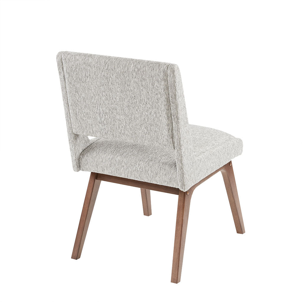 Boomerang Dining Chair in Light Grey rear view - upholstered dining chair with pecan legs by INK+IVY - Whats New Furniture Portland OR