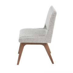 Boomerang Dining Chair in Light Grey side profile view - upholstered dining chair with pecan legs by INK+IVY - Whats New Furniture Portland OR