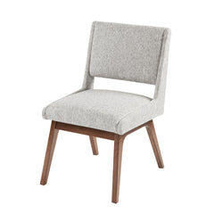 Boomerang Dining Chair in Light Grey front three-quarter view - upholstered dining chair with pecan legs by INK+IVY - Whats New Furniture Portland OR
