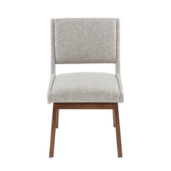 Boomerang Dining Chair in Light Grey front view - upholstered dining chair with pecan legs by INK+IVY - Whats New Furniture Portland OR