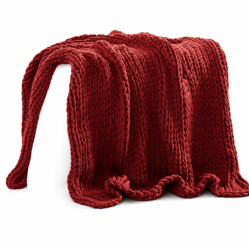 Chunky Double Knit Throw in Red front view - throw blanket by Olliix - Whats New Furniture Portland OR