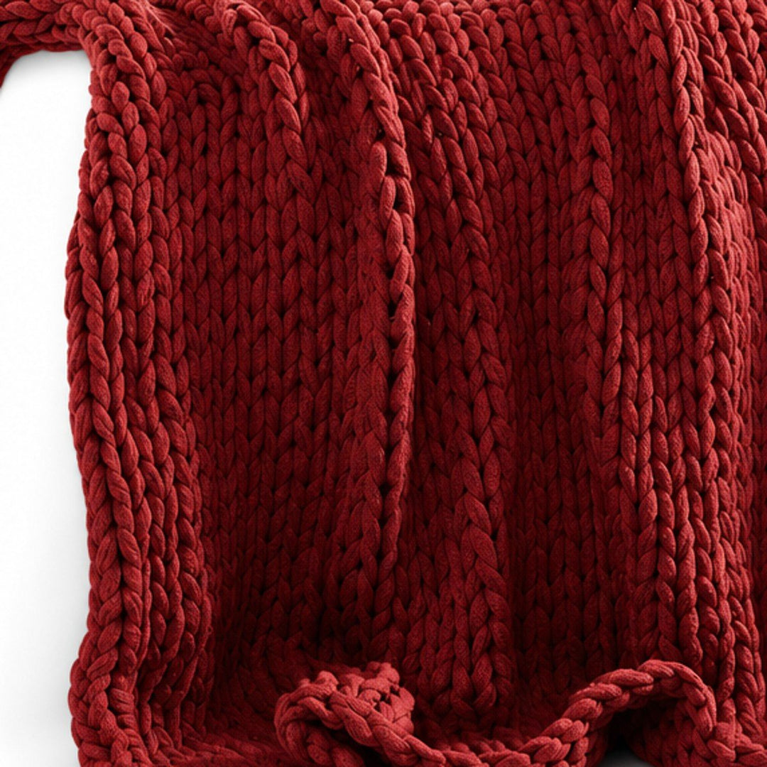 Chunky Double Knit Throw in Red texture detail - throw blanket by Olliix - Whats New Furniture Portland OR