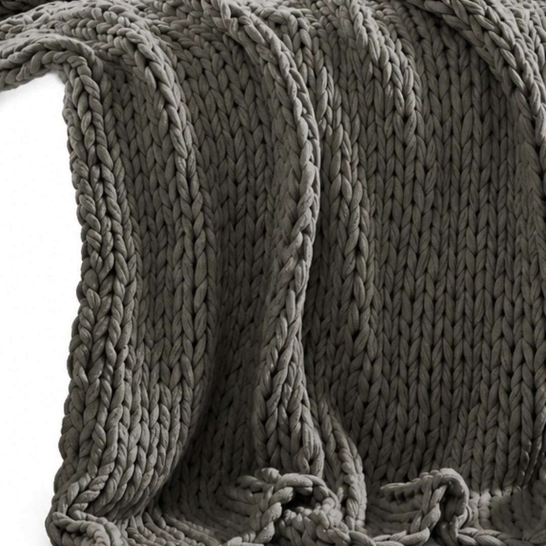 Chunky Double Knit Throw in Charcoal texture detail - throw blanket by Olliix - Whats New Furniture Portland OR