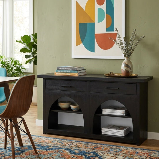 Grayson Accent Console styled in a bright Portland mid-century modern interior - Whats New Furniture