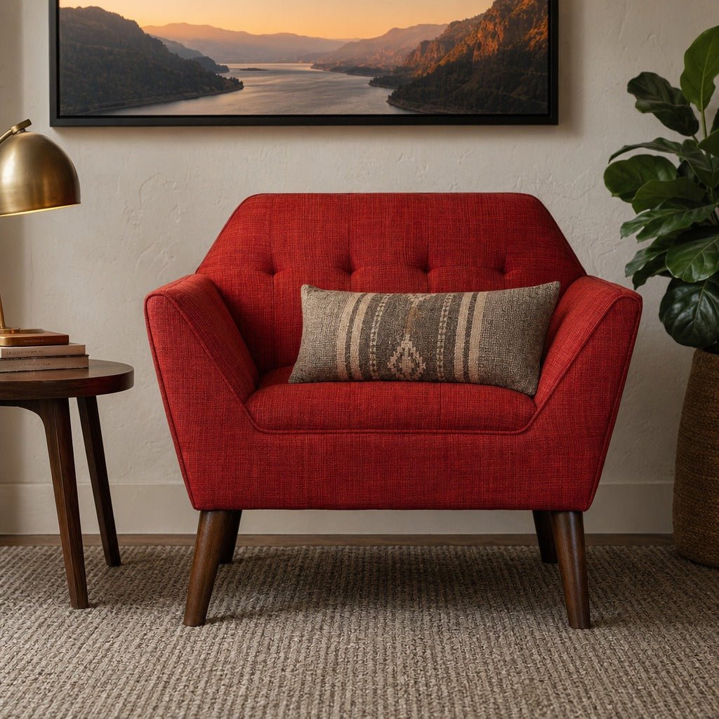 Newport Accent Chair styled in a bright mid-century modern Portland reading nook - Whats New Furniture