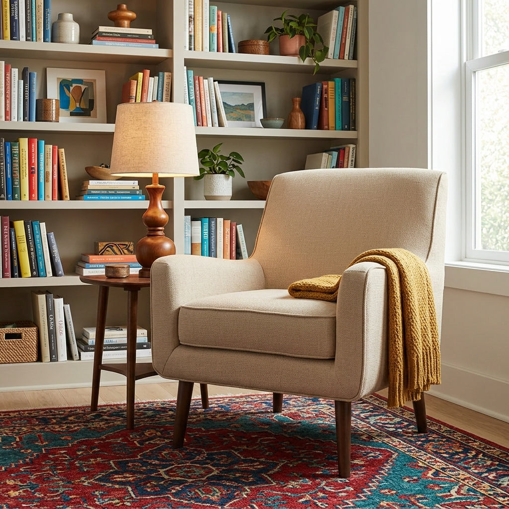 Oxford Accent Chair in Chai styled in a bright Portland room - Whats New Furniture