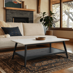 Parker Coffee Table in Off-White and Black styled in a Mt. Tabor mid-century living room | What&