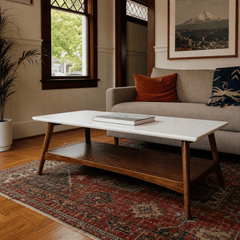 Parker Coffee Table in Off-White and Pecan styled in a Portland NW foursquare living room | What&