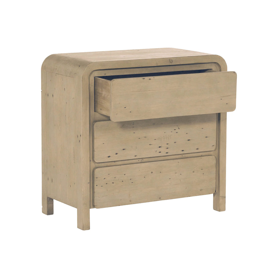 Opera 3 Drawer Small Chest in Brown open drawer view - reclaimed pine chest by LH Imports - Whats New Furniture Portland OR