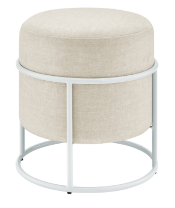Ophelia Velvet Round Ottoman in Padburry Cream variant front view - velvet round ottoman by NPD - Whats New Furniture Portland OR