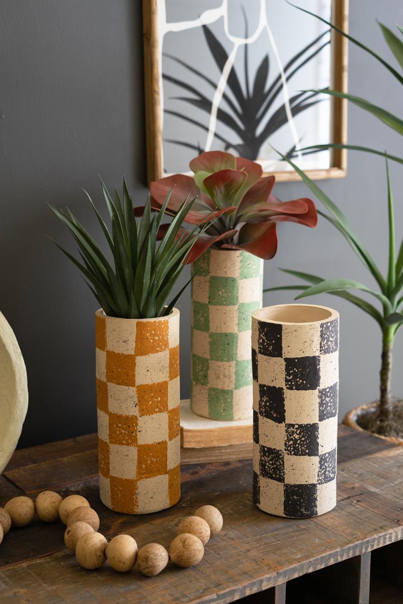 Orange Checkered Clay Cylinder Vase — What&