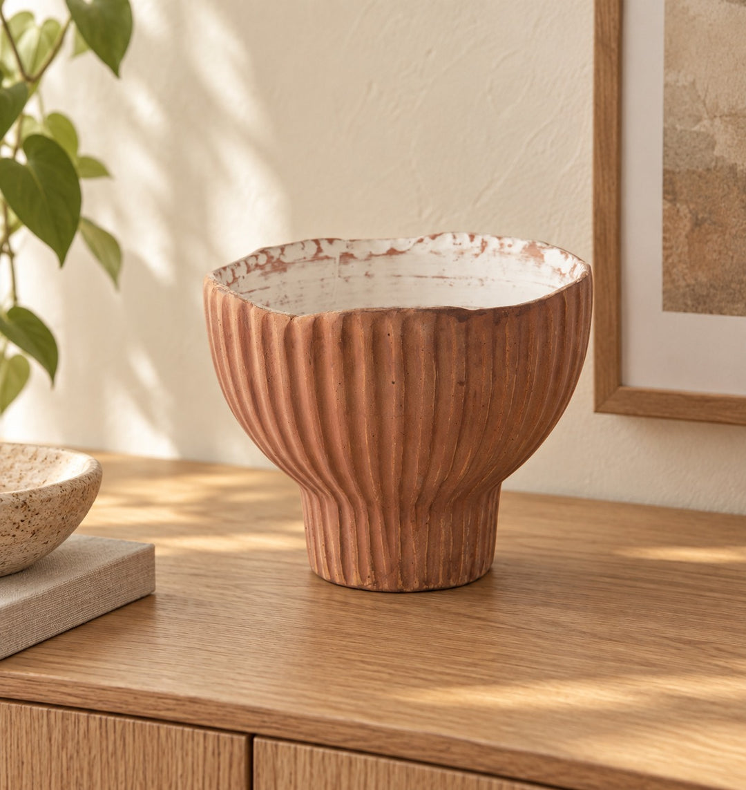 Orban Vase in Sienna/White styled in a Portland home — lifestyle view