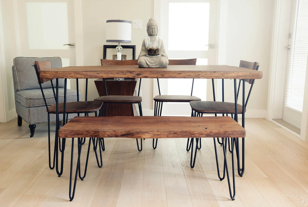 Organic Live Edge Bench in Light Brown room setting - live edge acacia bench by LH Imports - Whats New Furniture Portland OR