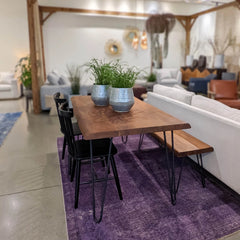 Organic Live Edge Dining Table in Brown Acrylic Matte room setting - live edge acacia dining table by LH Imports - Whats New Furniture Portland OR