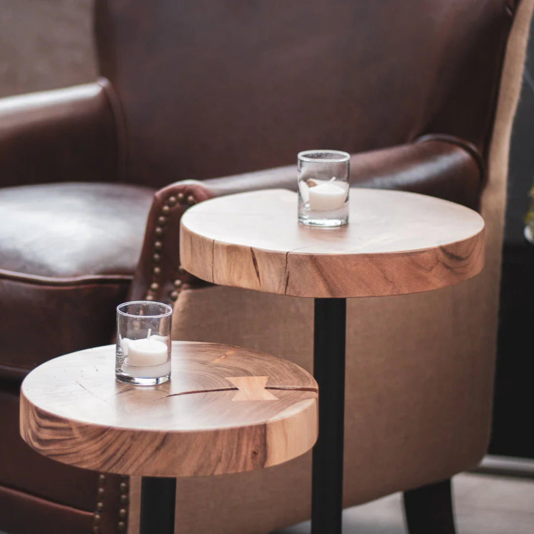 Organic Martini Tables (Set of 2) in Natural Black material detail - live edge martini tables set by LH Imports - Whats New Furniture Portland OR