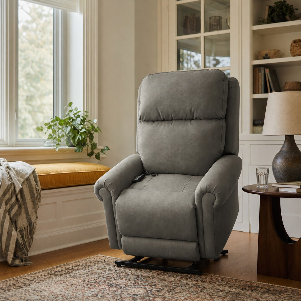 Overton Power Lift Recliner in Beyond Granite styled in a Portland Irvington foursquare living room — What&