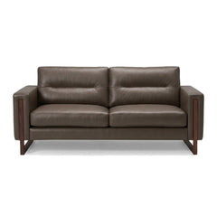 Brookes Apartment Sofa in Classic Pistachio taupe leather - mid-century modern apartment sofa by Palliser - Whats New Furniture Portland OR