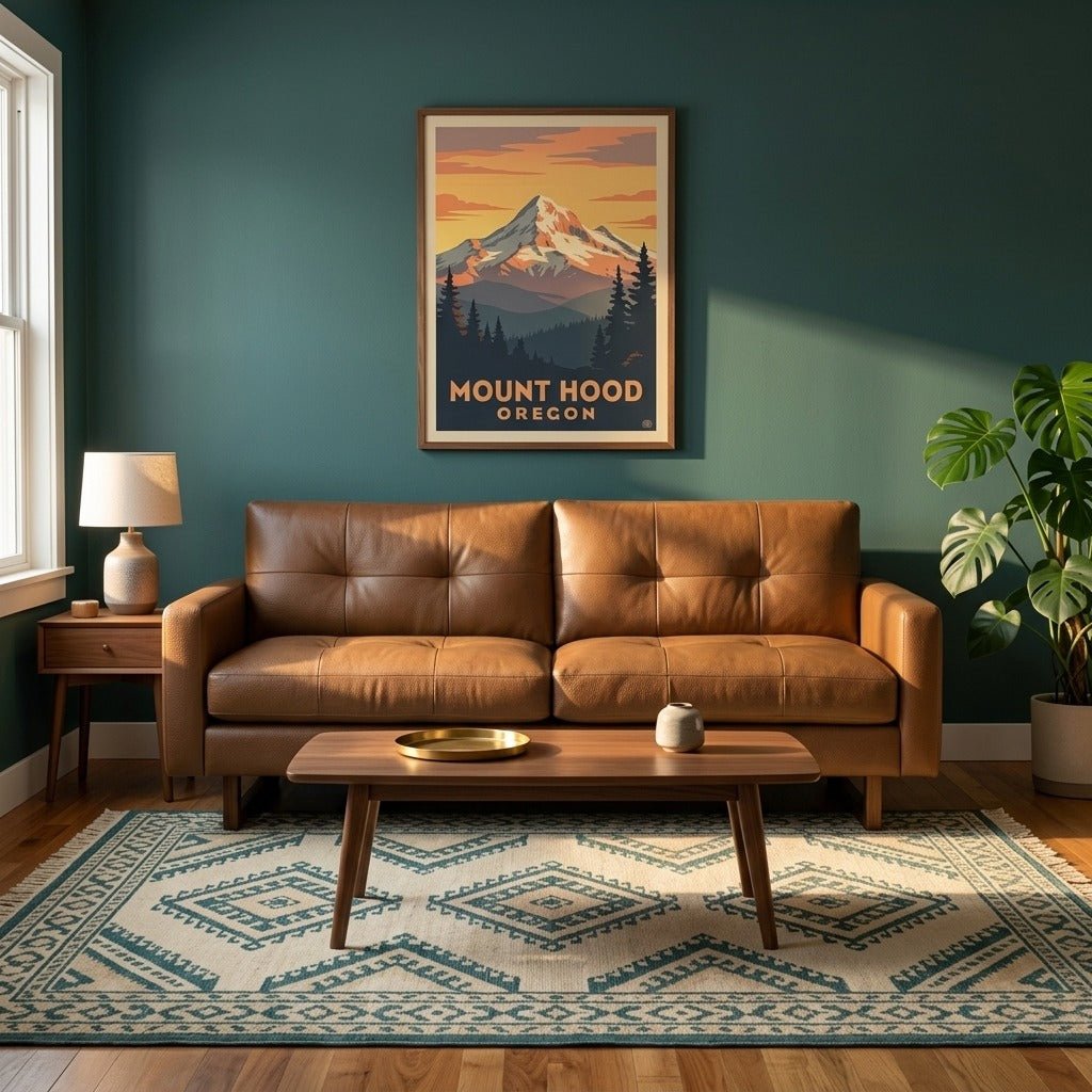 Pyper Sofa in Traverse Oak styled in a bright Portland mid-century modern living room - Whats New Furniture