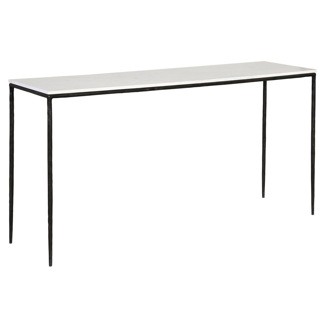 Perugia Console Table - White Marble &amp; Black Iron front three-quarter view - Console Tables by Dovetail - Whats New Furniture Portland OR