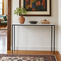Perugia Console Table - White Marble &amp; Black Iron styled in a Portland entry - Whats New Furniture