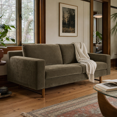 Pettygrove 2-Seater Sofa in Moss Olive Green styled in a Portland living room - Whats New Furniture