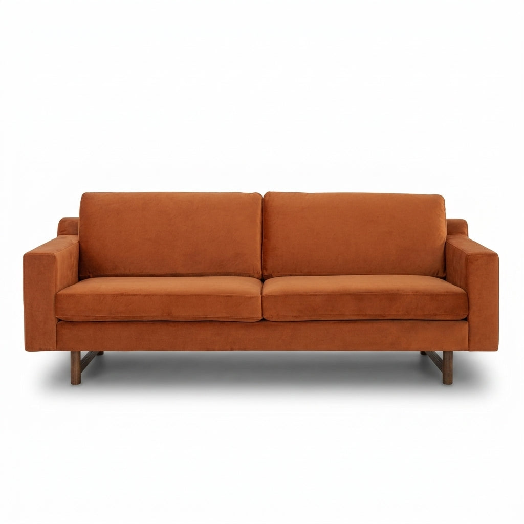 Pettygrove 3-Seater Sofa in Future Rust front view - three-seat sofa private label - Whats New Furniture Portland OR