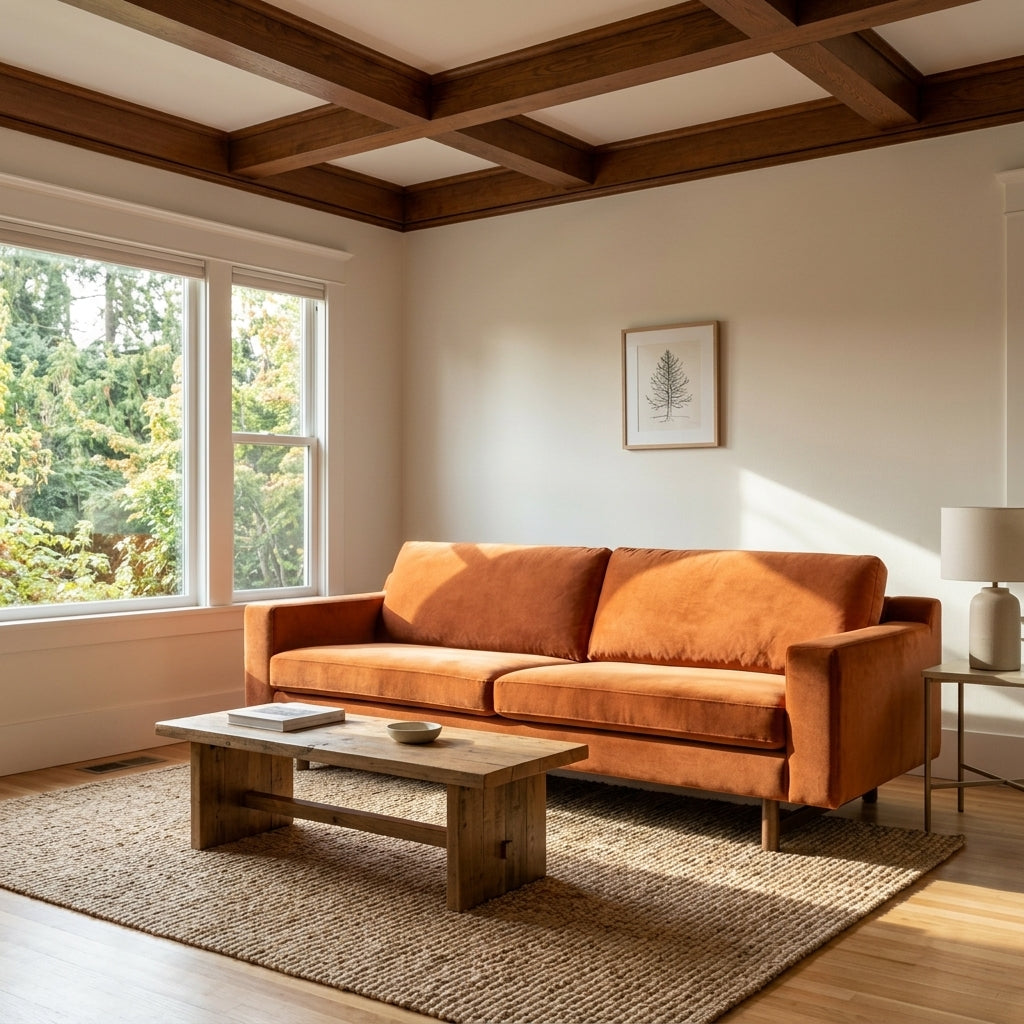 Pettygrove 3-Seater Sofa in Future Rust room setting - three-seat sofa private label - Whats New Furniture Portland OR