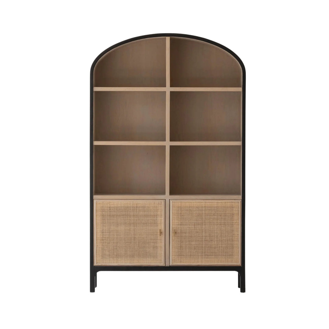 Pietro Tall Cabinet in Black Brushed Natural alternate front view - rattan door tall cabinet by LH Imports - Whats New Furniture Portland OR