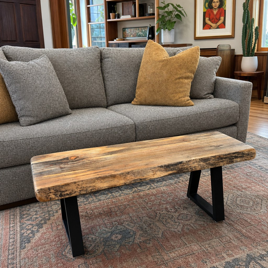 Pine solid wood end table with a long slim top and low 18-inch height. - detail view 1