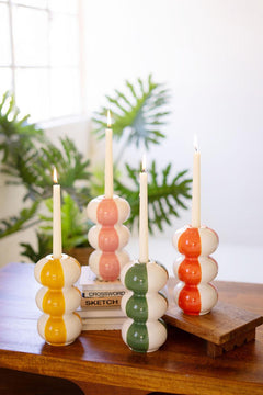 Pink Ceramic Striped Taper Candle Holder — What&
