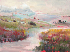 Pink Romance I landscape linen wall art, full front view of the 21 by 16 inch artwork - framed wall art by Leftbank - Whats New Furniture Portland OR