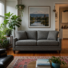 Pinnacle Loft Sofa in Ryan Mink styled in a Portland home - Whats New Furniture