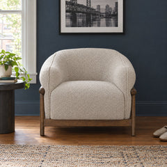 Pittock Barrel Chair in Shitake Beige in a styled Portland living room - Whats New Furniture Portland OR