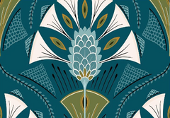 Plumage Aegean Art Deco plume print throw pillow fabric in teal olive and ivory by Decor Fifty-Five - Whats New Furniture Portland OR