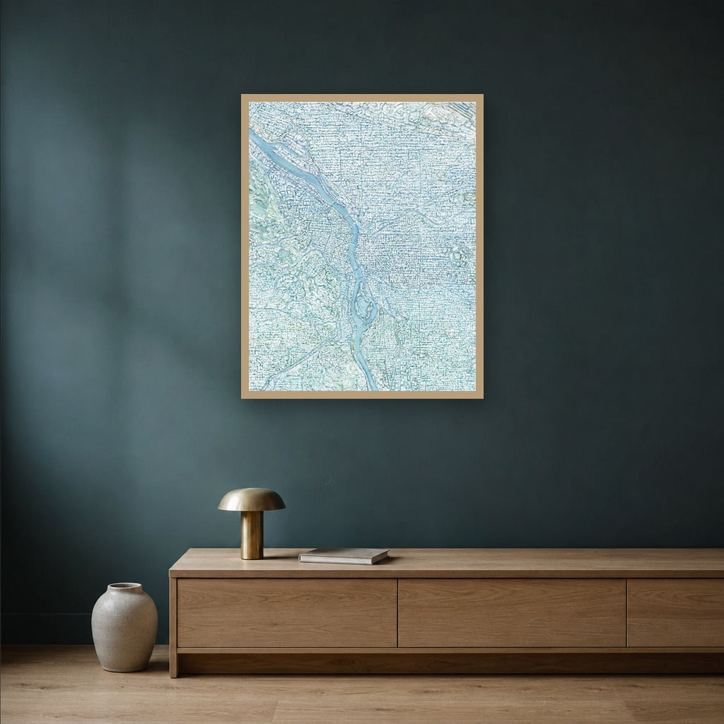 Portland Under Snow art print by Olivia Serrill styled in a Portland home — What&