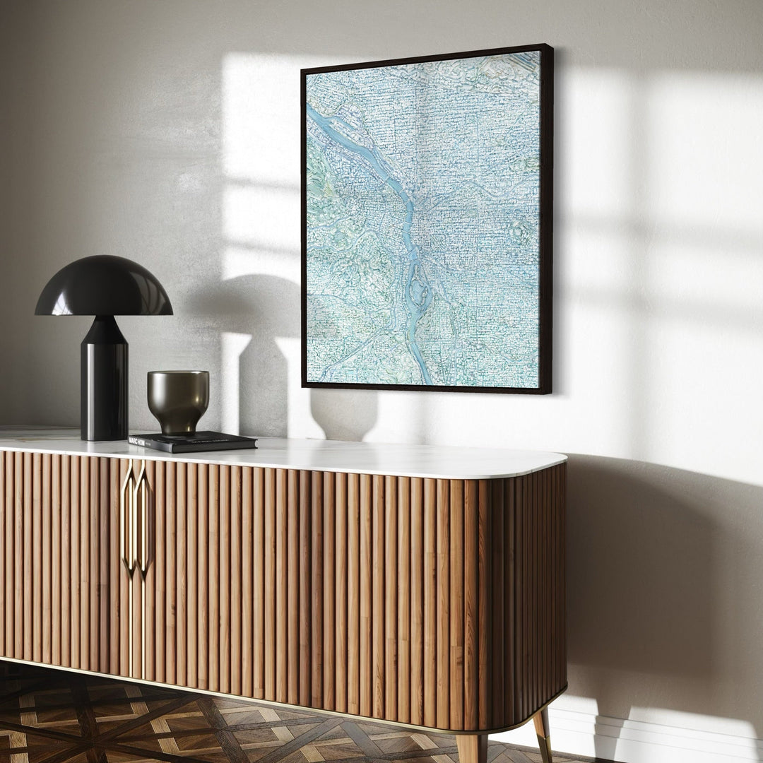 Portland Under Snow by Olivia Serrill — shown styled on a wall
