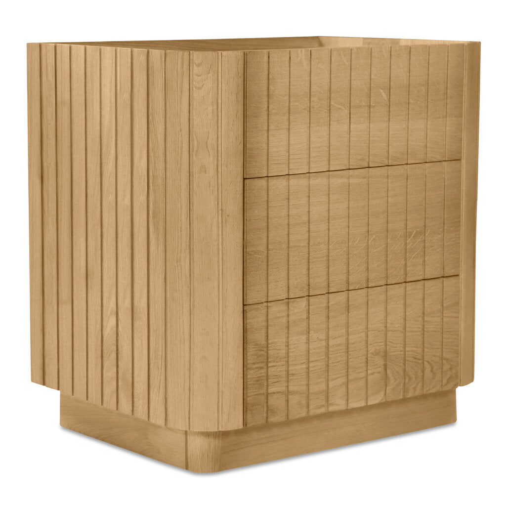 Povera 3 Drawer Nightstand in Oak side angle - oak nightstand by Moe&