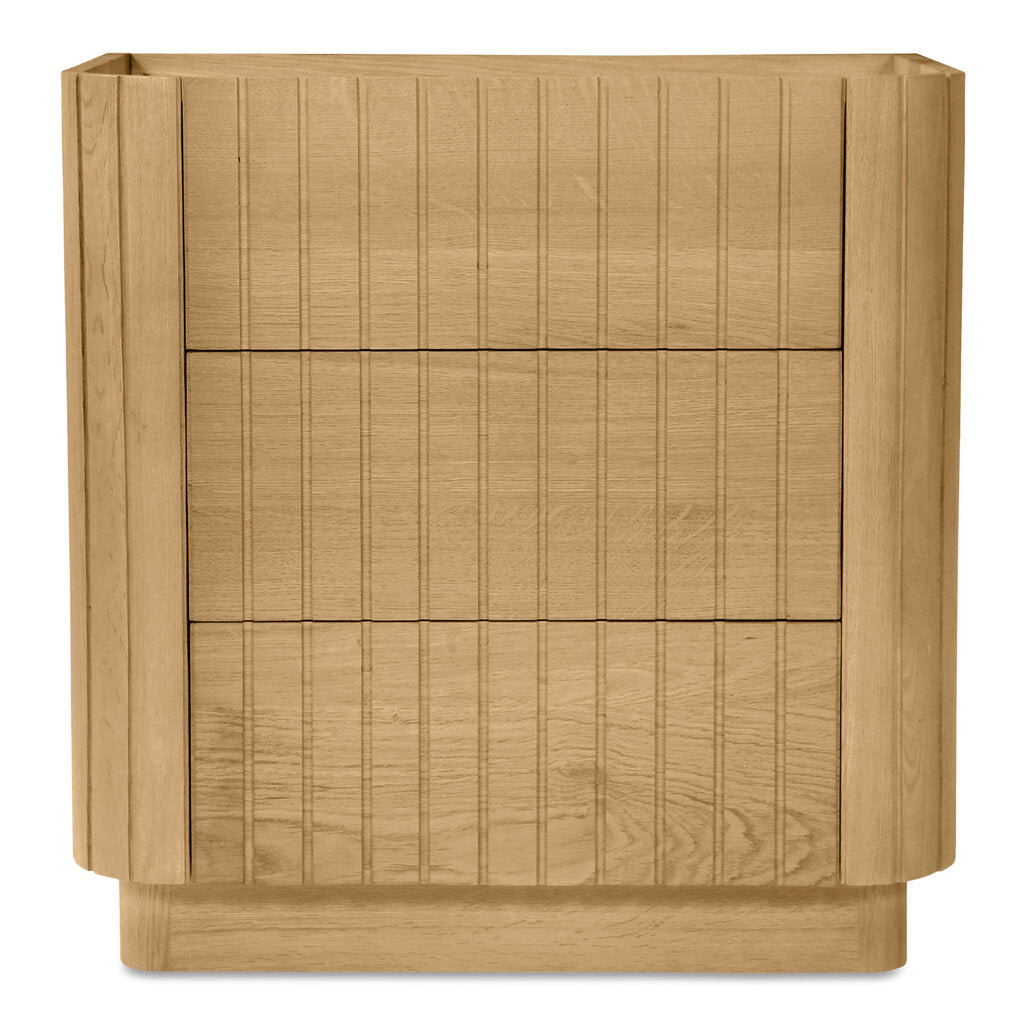 Povera 3 Drawer Nightstand in Oak side view - oak nightstand by Moe&