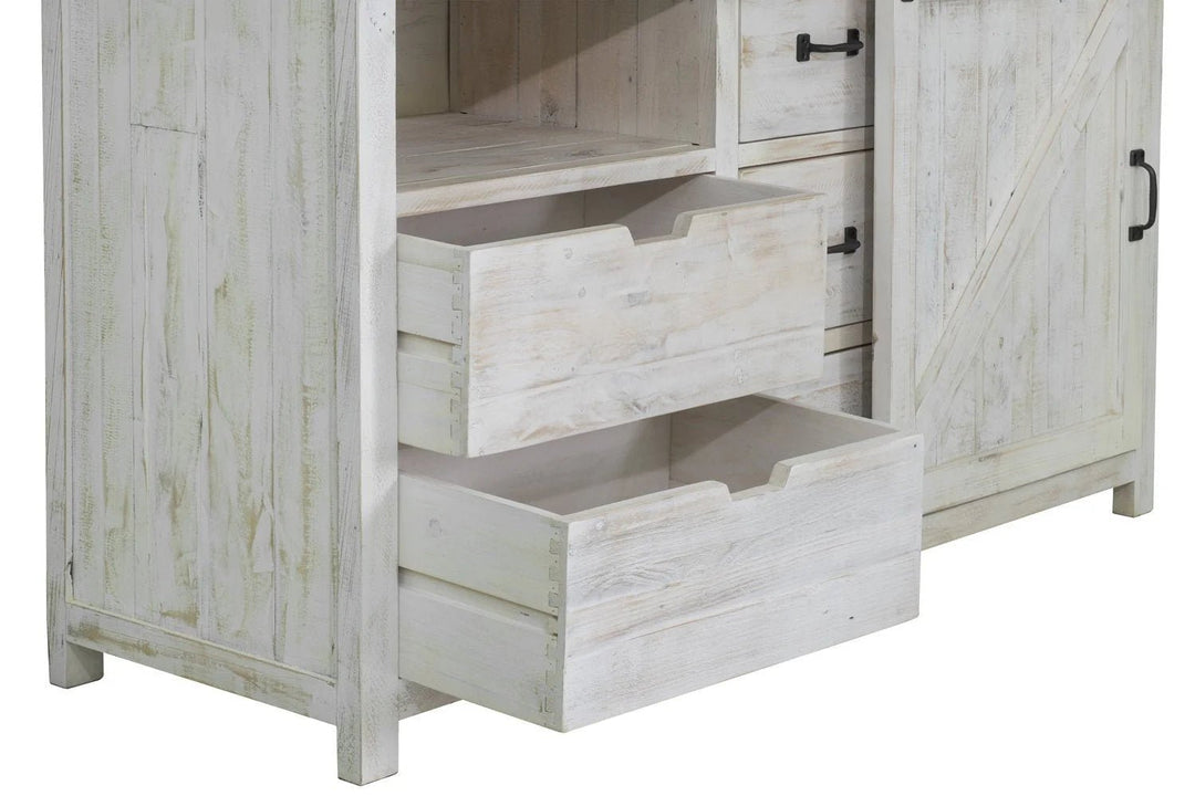 Provence 3 Drawer Dresser in Antique White Rustic Natural open drawer view - sliding door dresser by LH Imports - Whats New Furniture Portland OR