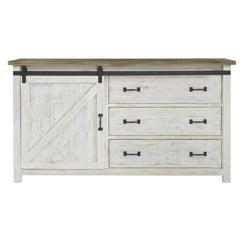 Provence 3 Drawer Dresser in Antique White Rustic Natural - sliding door dresser by LH Imports - Whats New Furniture Portland OR