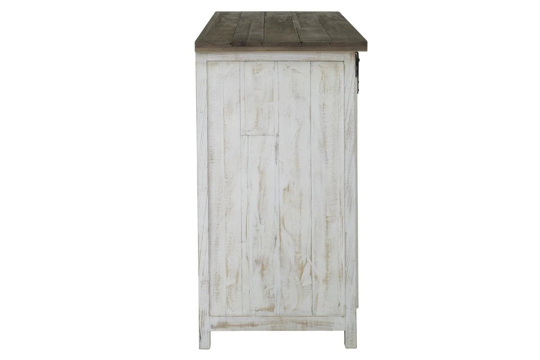 Provence 3 Drawer Dresser in Antique White Rustic Natural side view - sliding door dresser by LH Imports - Whats New Furniture Portland OR